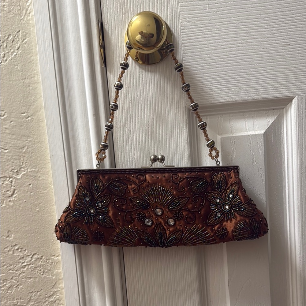 Embroidered Brown Clutch Bag - Picture 2 of 5